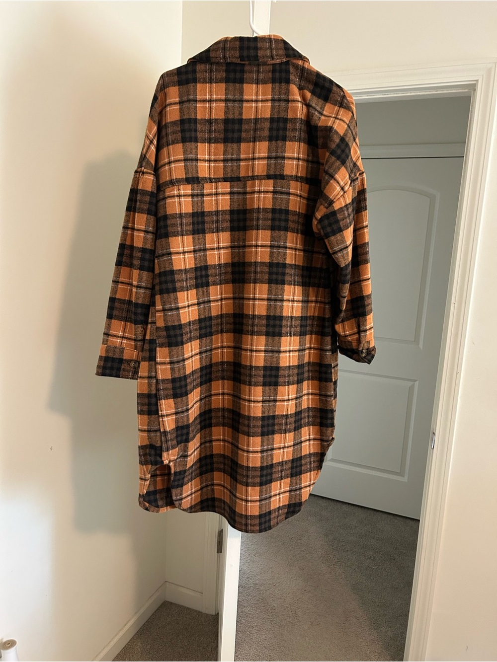 Ci Sono Orange and Black Plaid Button-Up Shacket